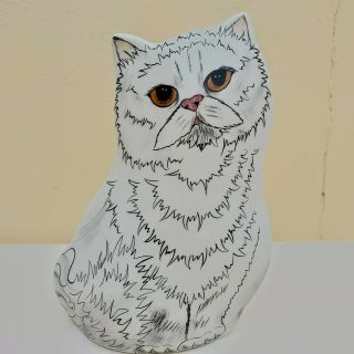 Persian White Fluffy Cat Vase Gold Hazel Eyes Vase Cats by Nina Lyman 8 