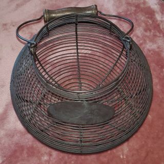 Vintage Country Farm Rustic Large Antique Metal Wire Egg Basket With Handle