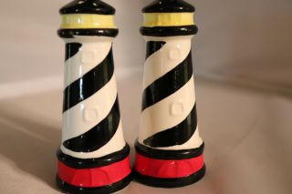 Vintage Red Black Yellow Lighthouse Salt & Pepper Shakers