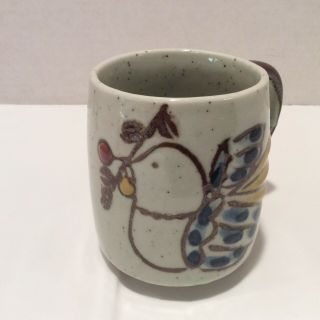 Vintage Otagiri Speckled Stoneware Coffee Mug Mid Century Bird Quail Dove B