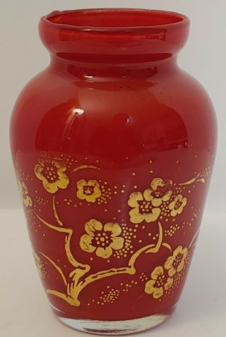 Vintage Red Glass Bud Vase Mid Century 1940 