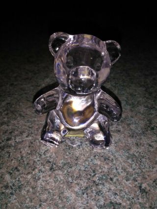 Oneida Pink Lead Crystal Paperweight Figurines Teddy Bear W/ Creased Label Cute