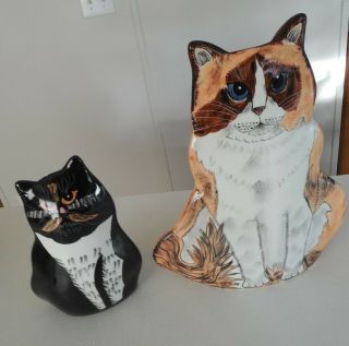 Cats By Nina Lyman Ceramic Cat Tabby Vase 11 " Orange.  Brown Striped Buddy Kitten