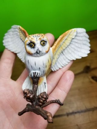 Vintage Boehm Bisque Porcelain Screech Owl Bronze Branch Hand Painted Figurine