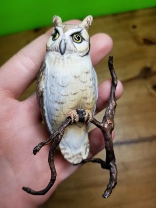 Vintage Boehm Bisque Porcelain Great Horned Owl Bronze Branch Figurine