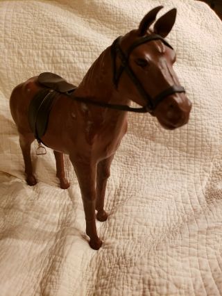 Large Vintage Equestrian Brown Leather Covered Saddled Horse Figurine