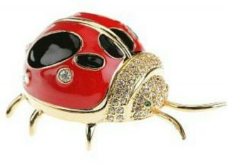 Ladybug 24k Enameled Trinket Box Austrian Crystals Pill Jewelery Small Lady Bug