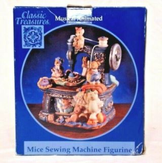 Vintage Classic Treasures Musical Animated Mice Sewing Machine Figure 7 " Nib