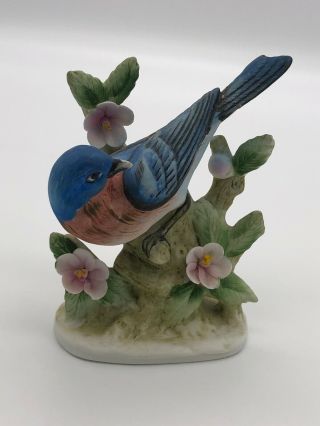 Vintage Lefton Hand Painted Eastern Blue Bird Porcelain Figurine Kw464 Japan