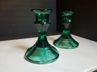 Set Of 2 Vintage Emerald Green Glass Candlesticks