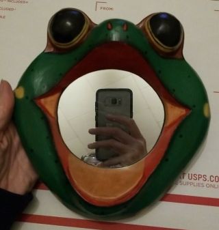 Mirror Frog Face Vintage Colorful Indonesia Wood Colorful Folk Art