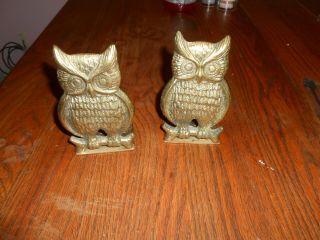 Vintage Pair Brass Owl Bookends Birds
