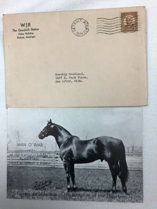 Vtg Man O’ War Thoroughbred Horseback By L.  S.  Sutcliffe Card Stock Fan Photo