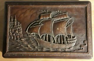 Vintage Syroco Wood Sailing Ship Box Made In Usa Pre - Owned