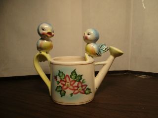 Vintage Ceramic Blue Bird Figurine - Norcrest Japan - Blue Birds On Watering Can