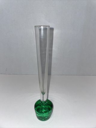 Vintage Paperweight Bud Vase Emerald Green Bubble Glass Bottom - 8 " Tall