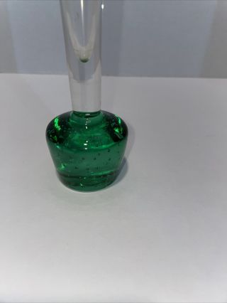 Vintage Paperweight Bud Vase Emerald Green Bubble Glass Bottom - 8 