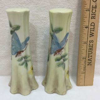 Butterfly Salt & Pepper Shakers Hand Painted Signed Column Pair Set 2 Vintage