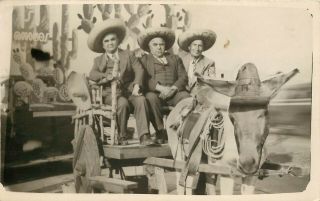 C1940 Rppc Tourist Photo Tijuana Mexico Men In Suits On Donkey Cart,  Unposted