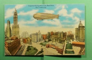 Dr Who Zeppelin Flying Over City Hall Park Ny Postcard F56235