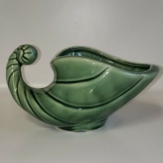 Vintage Planter Pot Flower Cornucopia Horn Of Plenty Ceramic Glazed Green