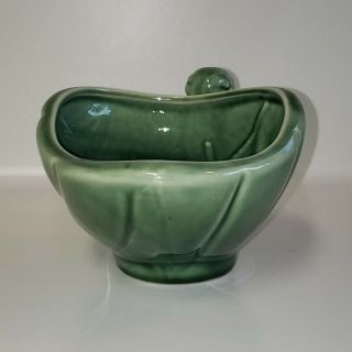Vintage Planter Pot Flower Cornucopia Horn of Plenty Ceramic Glazed Green 2