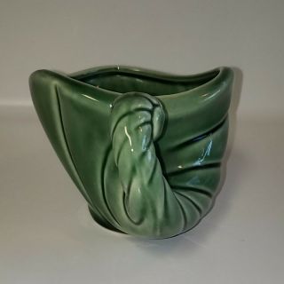 Vintage Planter Pot Flower Cornucopia Horn of Plenty Ceramic Glazed Green 3