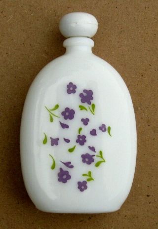 Avon Vtg White Milk Glass Decanter Empty Lavender Flowers Vanity Cologne Bottle