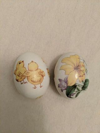 Vintage Porcelain Egg With Painted Chicks And Flowers By The Egg Lady