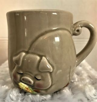 Lefton Pig Eating Corn On The Cob Ceramic Mug Cup Vintage
