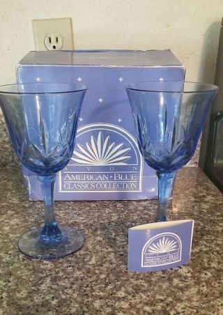 Set Of 2 Vintage Avon Fostoria American Light Blue Classic Water Wine Goblets