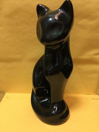 Vintage Ceramic Black Cat Painted Green Eyes Figurine Art Deco Figure Statue 11 "