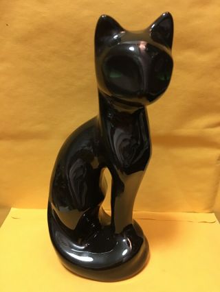 Vintage Ceramic Black Cat Painted Green Eyes Figurine Art Deco Figure Statue 11 
