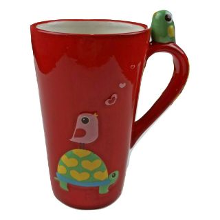 Target Valentines 2009 Adorable Tall Red Coffee Tea Mug With Birds And A Turtle
