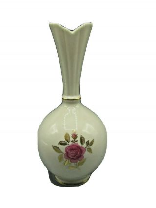 Lenox Bud Vase Rhodora Rose 24k Gold Accents Split Top 8 " H Fine Porcelain