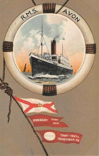 Rms Avon At Sea,  Royal Mail Ship Line,  Artist Image,  Flags,  C 1904 - 14