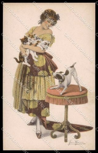 Artist Signed San Marco Glamour Fashion Lady Dog Cat Serie 2055 Pc Zg4089
