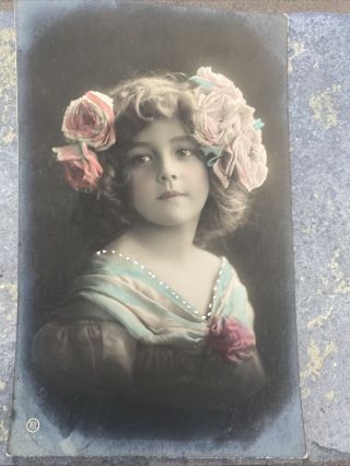 C 1910 Child Children Pretty Little Girl Grete Reinwald Big Bows Photo Postcard