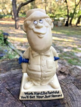 Vintage 1970 Russ Wallace Berries Co " Work Hard Be Faithful " Statue Figurine