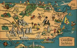 Caricatour Of San Francisco California Comic Map Ggie 1939 Postcard