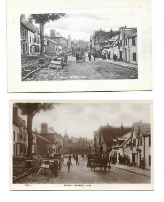 Hay On Wye 2 Early Postcards Of Broad Street Showiing Horses And Pedestrians