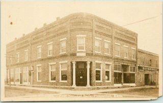 1910s Pleasanton Kansas Rppc Photo Postcard First National Bank Street View