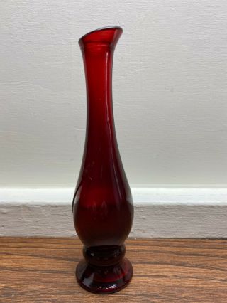 Vintage Avon Ruby Red Glass Swirl Bud Vase 7 1/2 " Tall