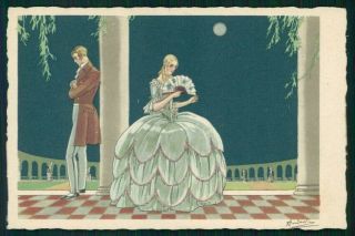 Artist Signed Ambart Art Deco Romantic Couple Serie 2590 Postcard Tc4840