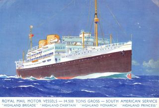 Ship Of Royal Mail Line At Sea,  Artist Image,  South America Service C 1930 