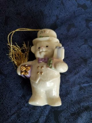 Lenox 2002 Teddy’s Holiday Delivery Bear Ornament W/ Box And Cert.  Of Auth.
