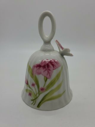 Vintage White Porcelain Bell With Pink Flowers And Butterfly 3d Butterfly