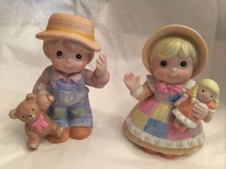 Vintage Homco Figurines Boy And Girl With Doll And Teddy Bear 1403