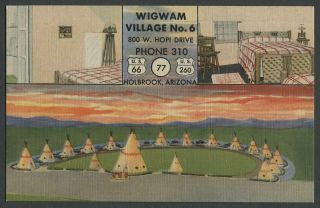 Holbrook Az: 1951 Linen Postcard Wigwam Village No.  6 On Route 66,  77,  Us 260