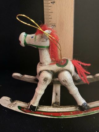 Wonderful Vintage Christmas Tree Ornament Wooden Rocking Horse Red Mane Tail